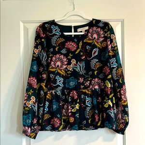 LOFT Turquoise Peplum Blouse with Long Sleeves